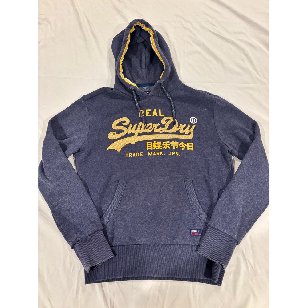 Superdry Mens Vintage Logo Pullover Hoodie Medium Navy Blue Japanese Streetwear